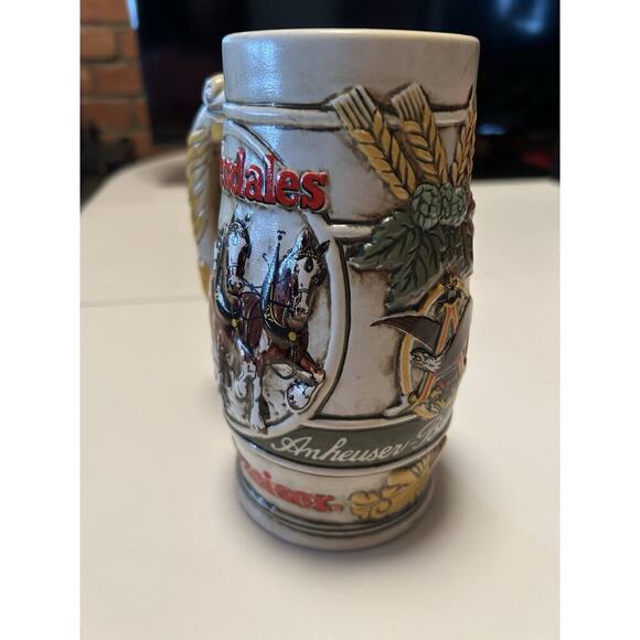 Budweiser Beer Holiday Stein 1983 Mug Clydesdales Wheatland Ceramarte - Picture 2 of 6